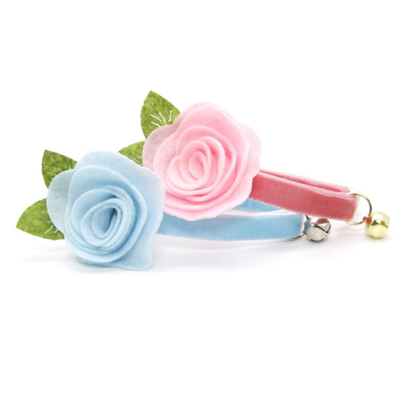 Group Velvet Frosty Blue Rose Pink Felt Flower Collar Sets