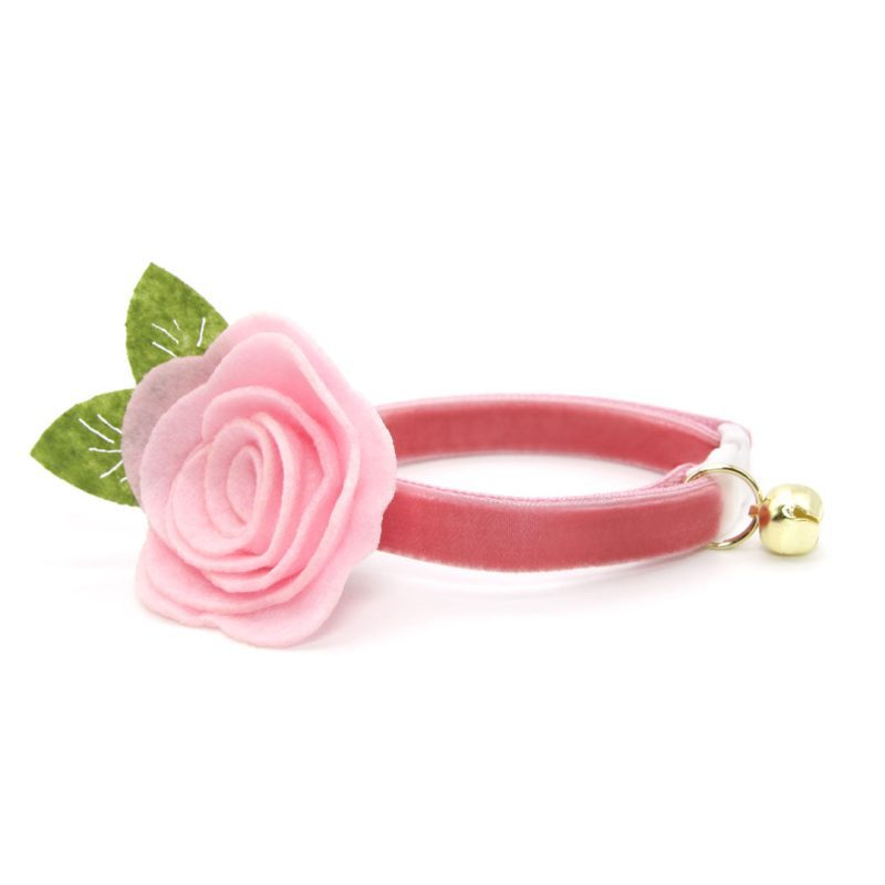 Velvet Rose Pink Felt Flower Collar Baby Pink